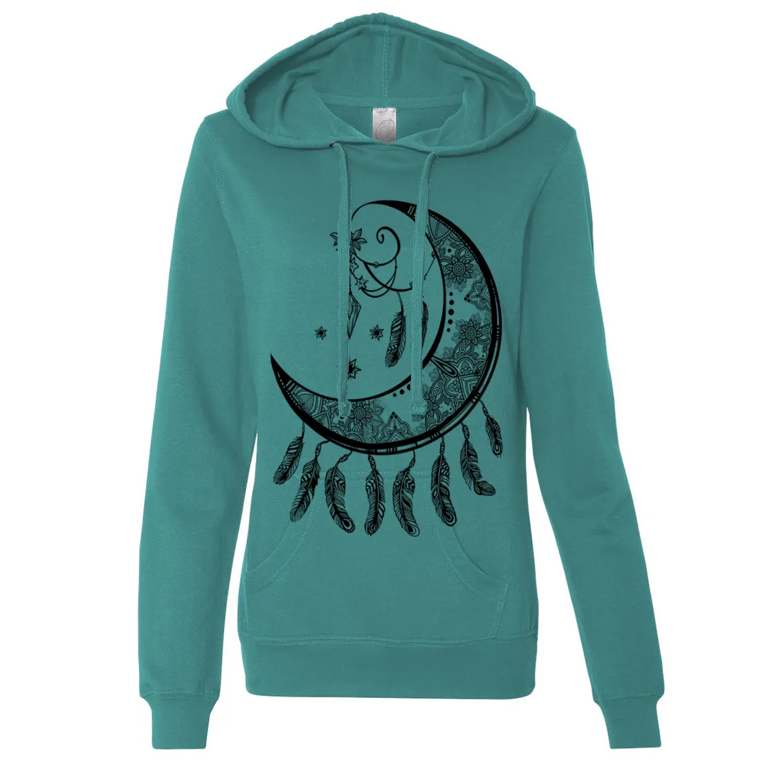 Crescent Moon Dreamcatcher Black Ladies Lightweight Fitted Hoodie
