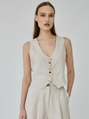 Daphne Linen Waistcoat in Beige