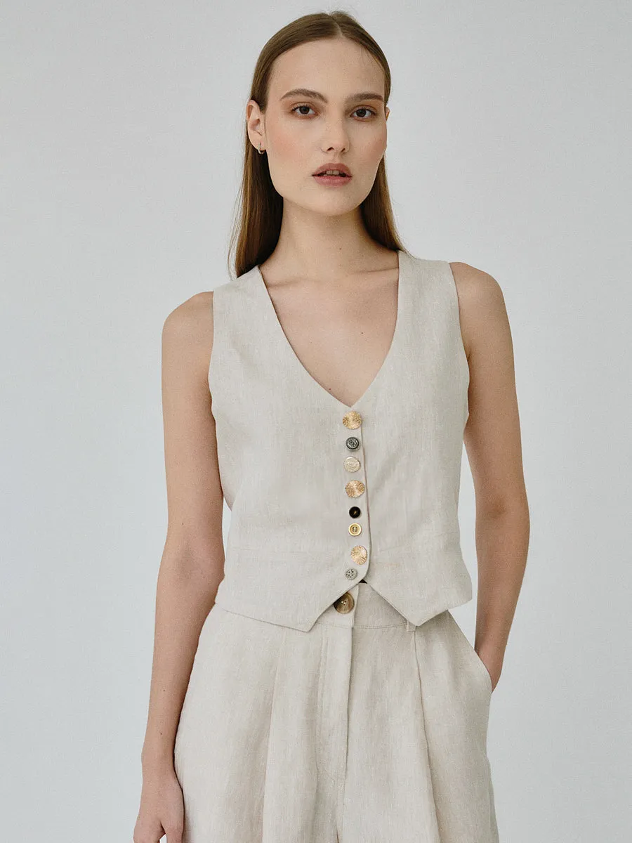 Daphne Linen Waistcoat in Beige