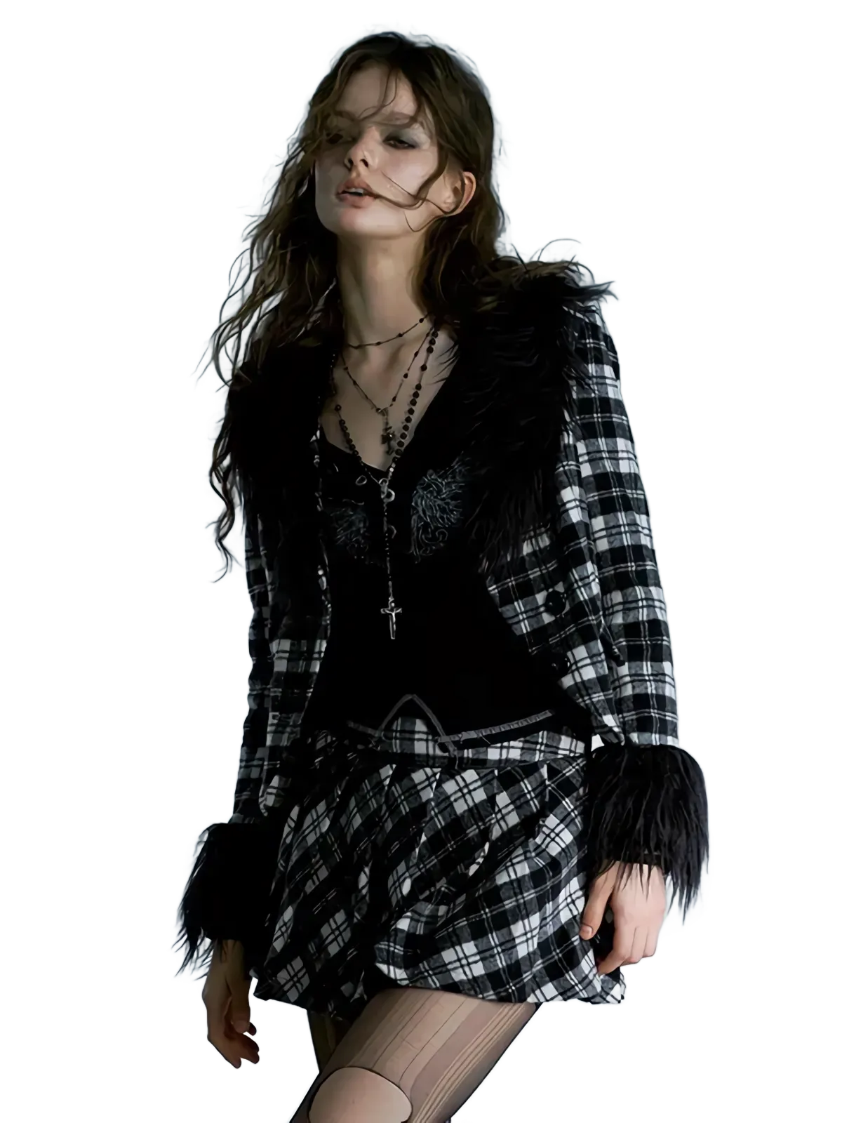 Dark Academia Plaid Skirt Set