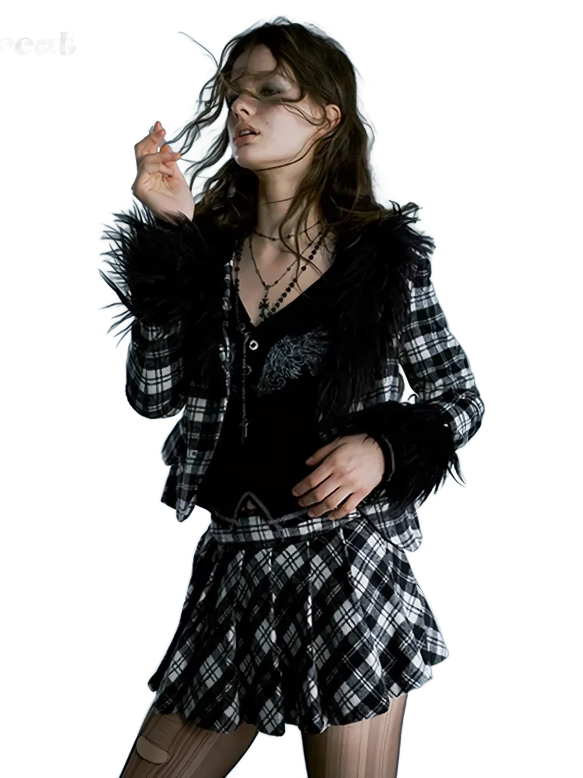 Dark Academia Plaid Skirt Set