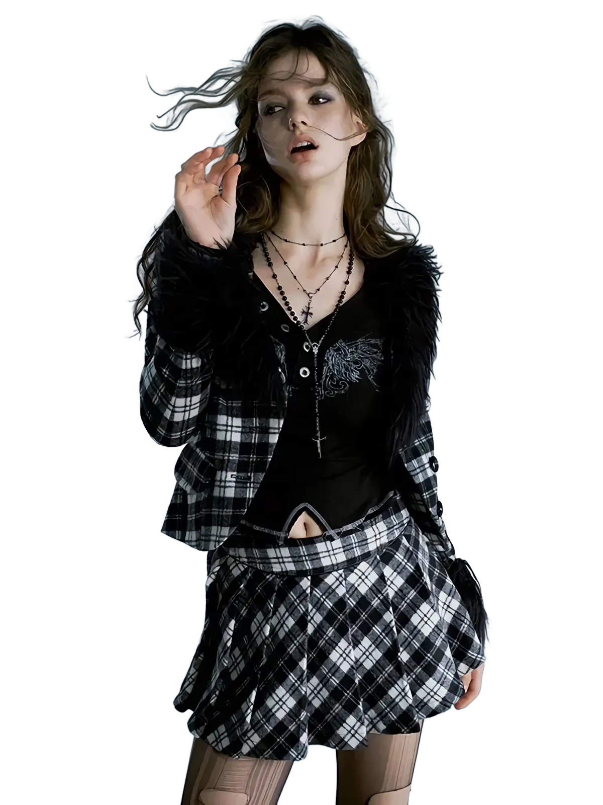Dark Academia Plaid Skirt Set