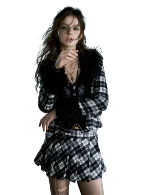 Dark Academia Plaid Skirt Set