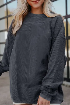 Dark Grey JOLENE Ribbed Corded Oversized Sweatshirt