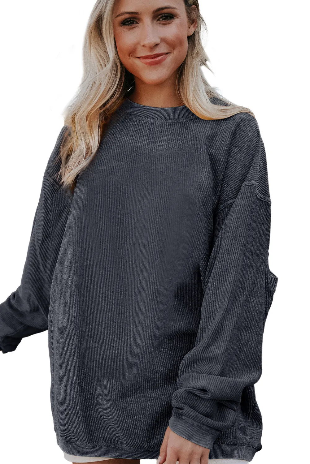 Dark Grey JOLENE Ribbed Corded Oversized Sweatshirt