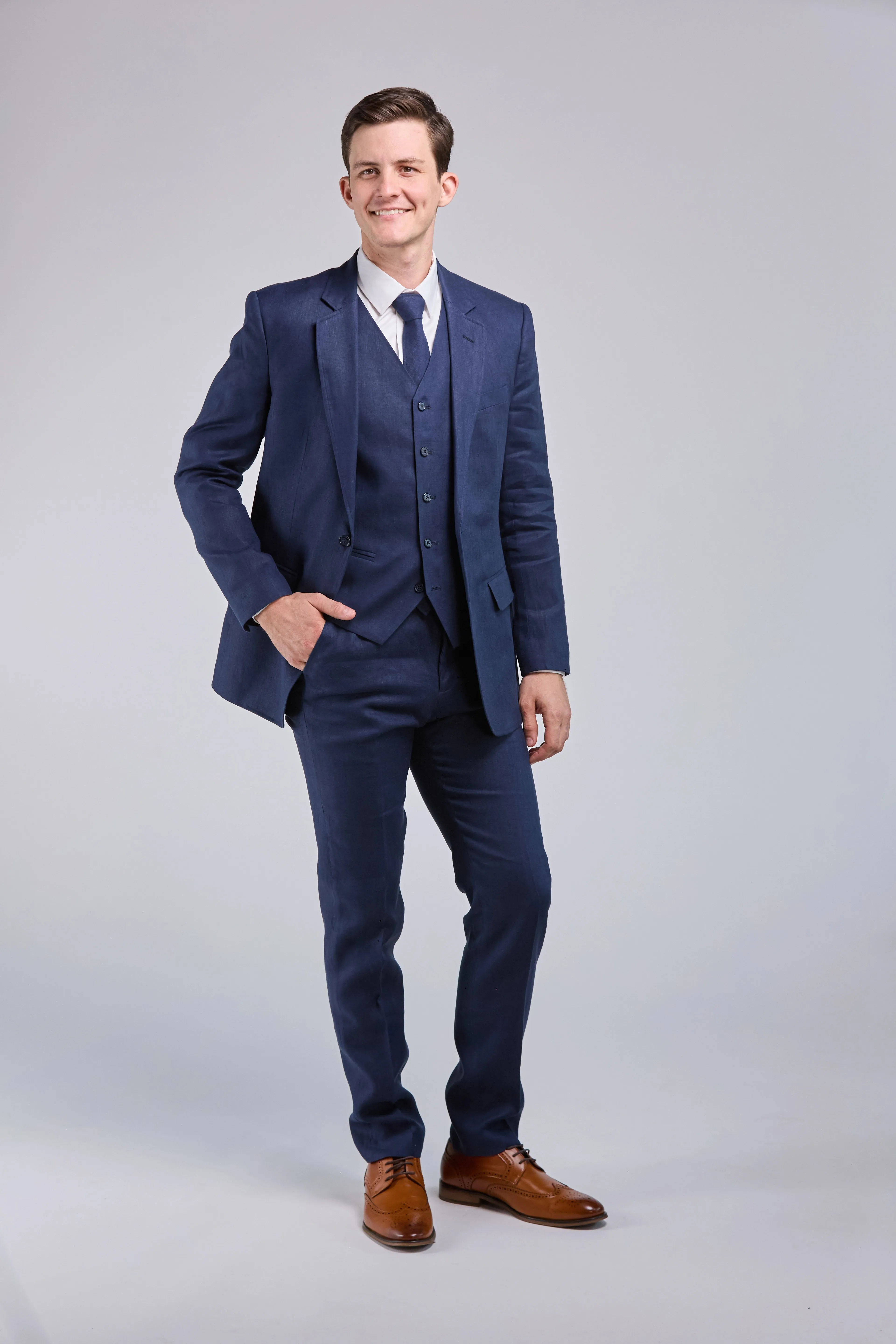 Dark Navy Linen 3 Piece Suit