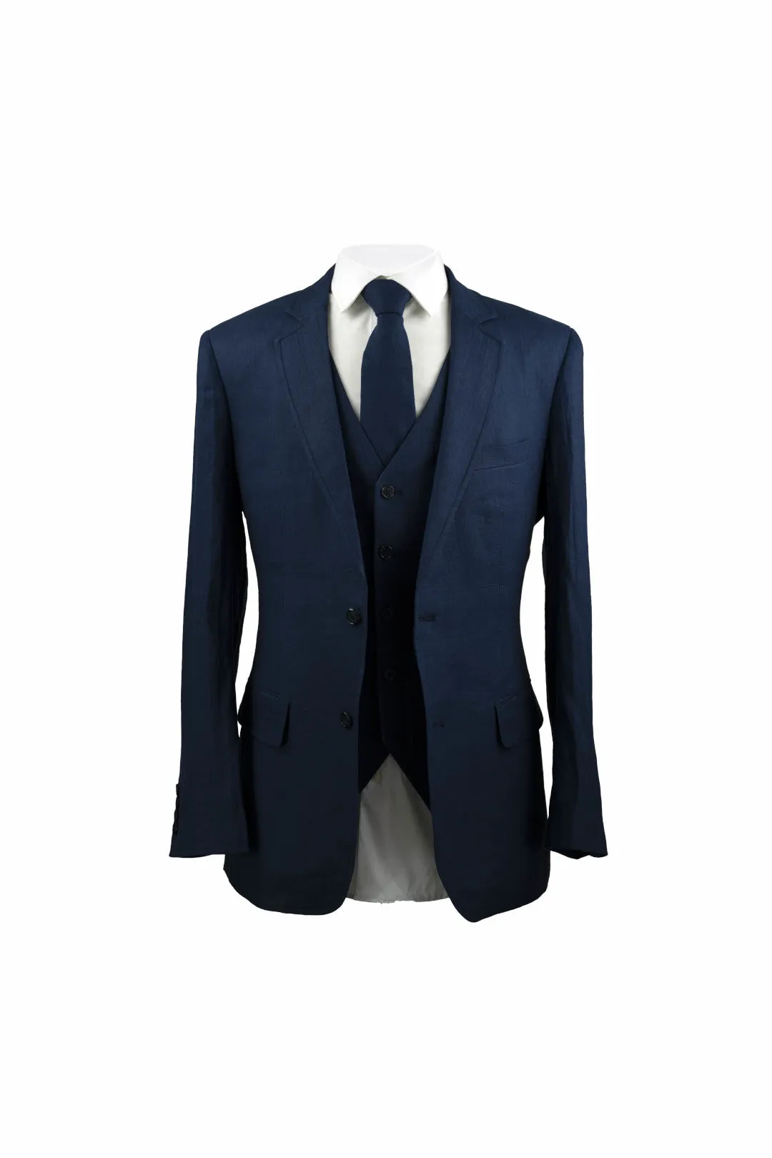 Dark Navy Linen 3 Piece Suit
