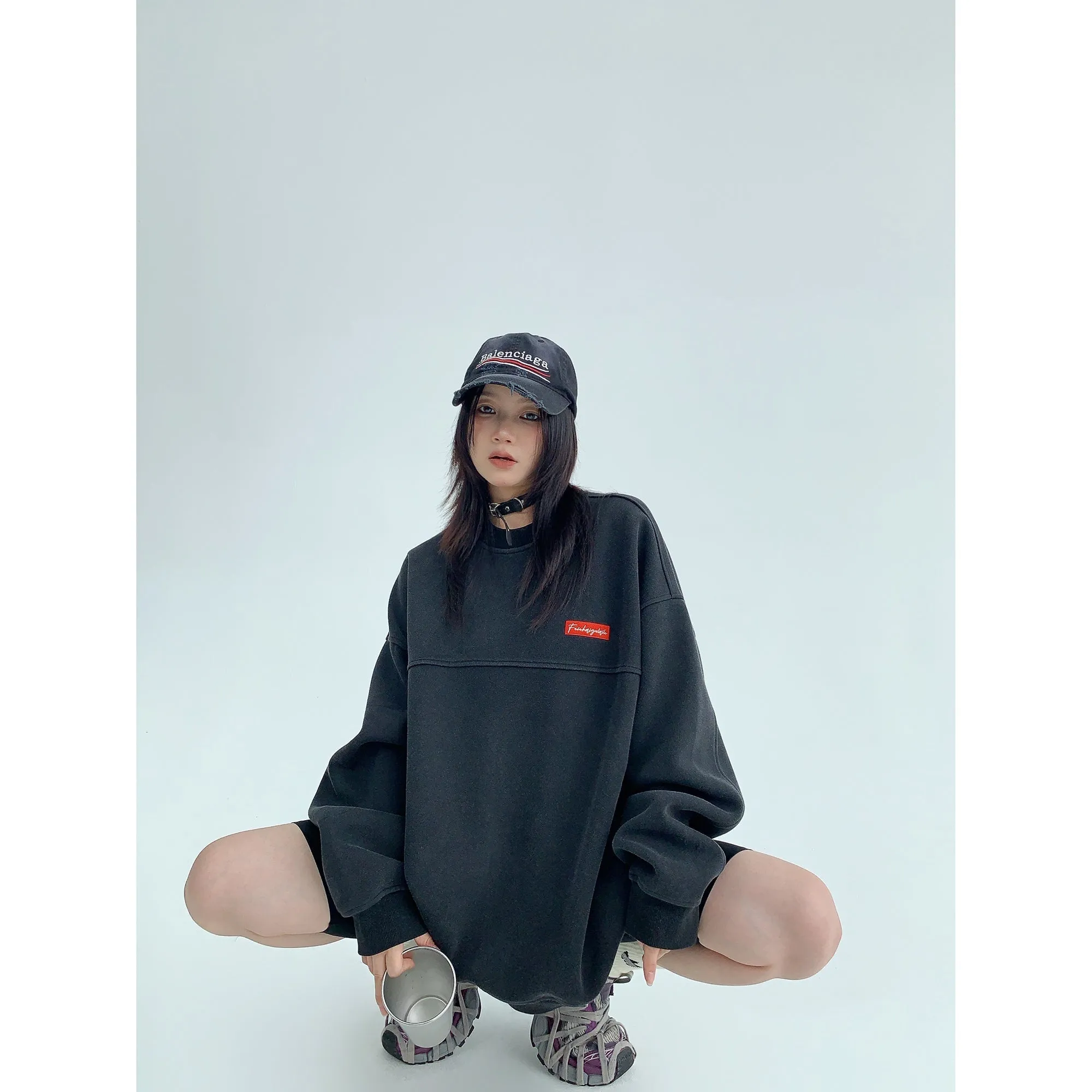 Embroidered Patch Oversized Sweatshirt