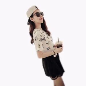 FASHION 2017 camisas femininas korean print short sleeve o-neck regular ropa mujer tumblr female vetement summer cartoon t shirt
