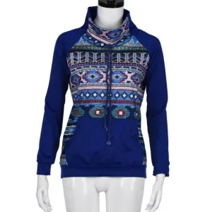 Feitong Boho Fashion Autumn Women Sweatshirts Causal Long Sleeve Printed Kangaroo Pocket Tops Hooded moletom feminino inverno