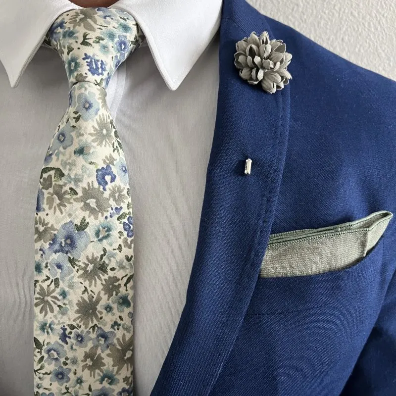 Floral Blue Cream Tie