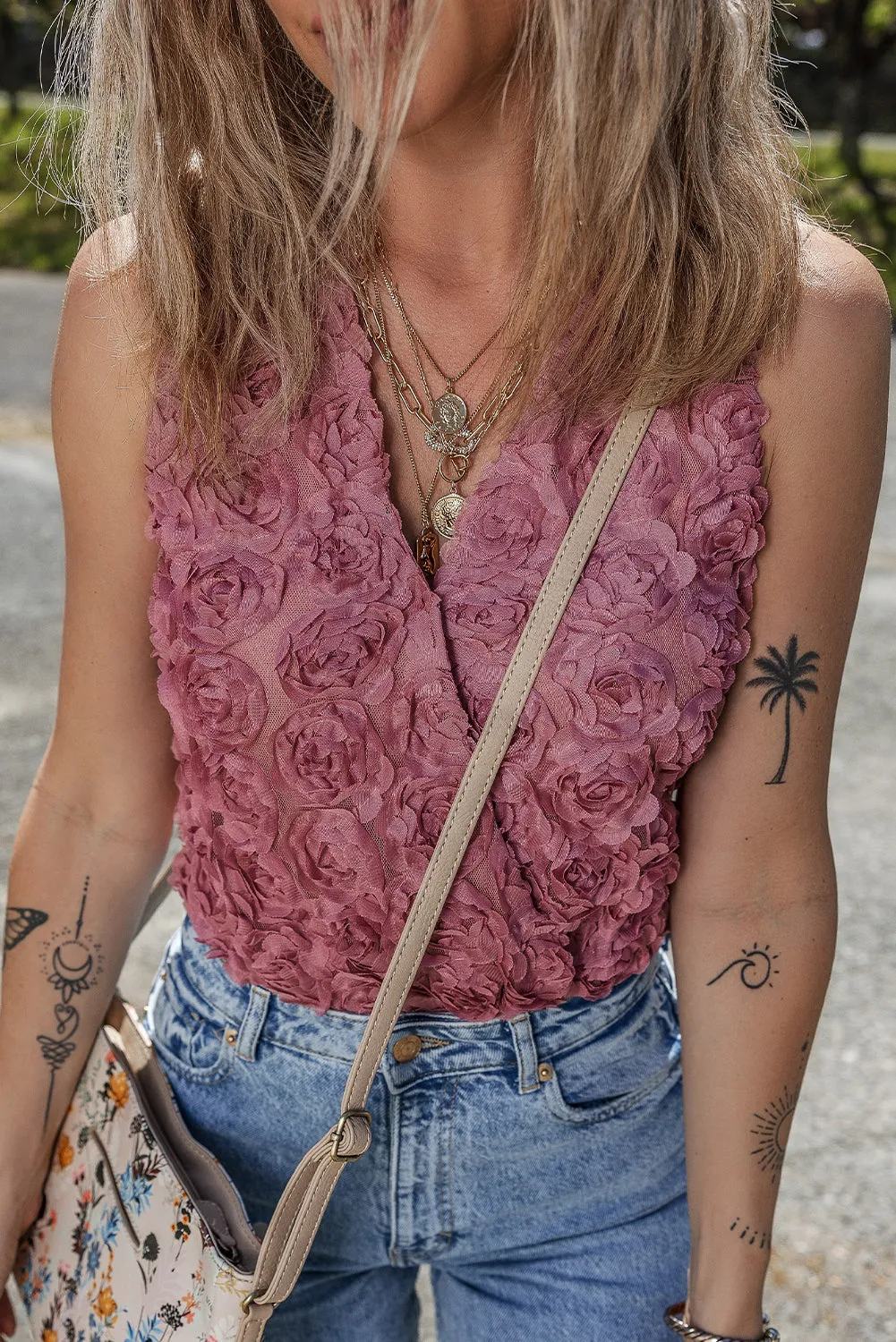Floral Textured Sleeveless Bodysuit