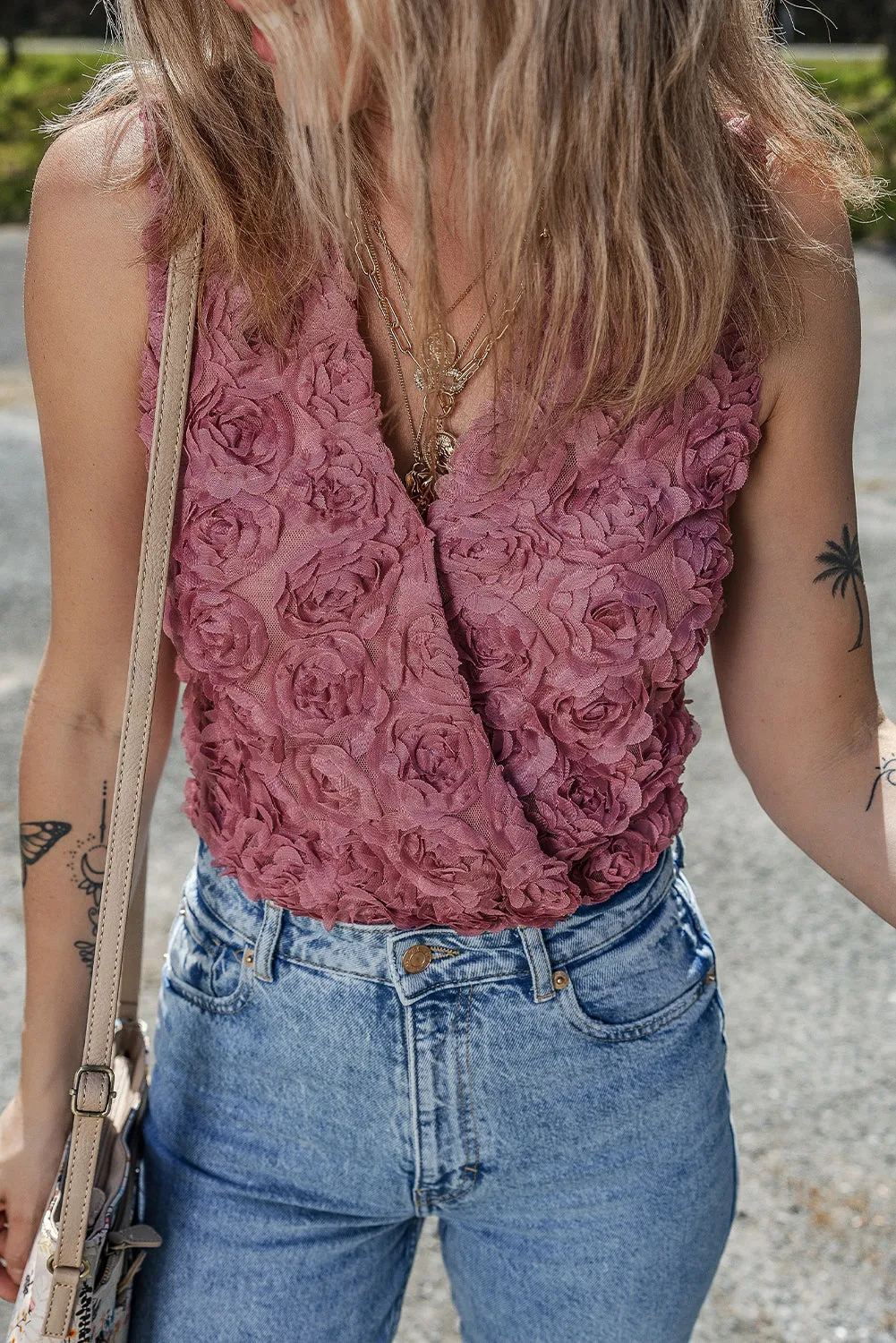Floral Textured Sleeveless Bodysuit
