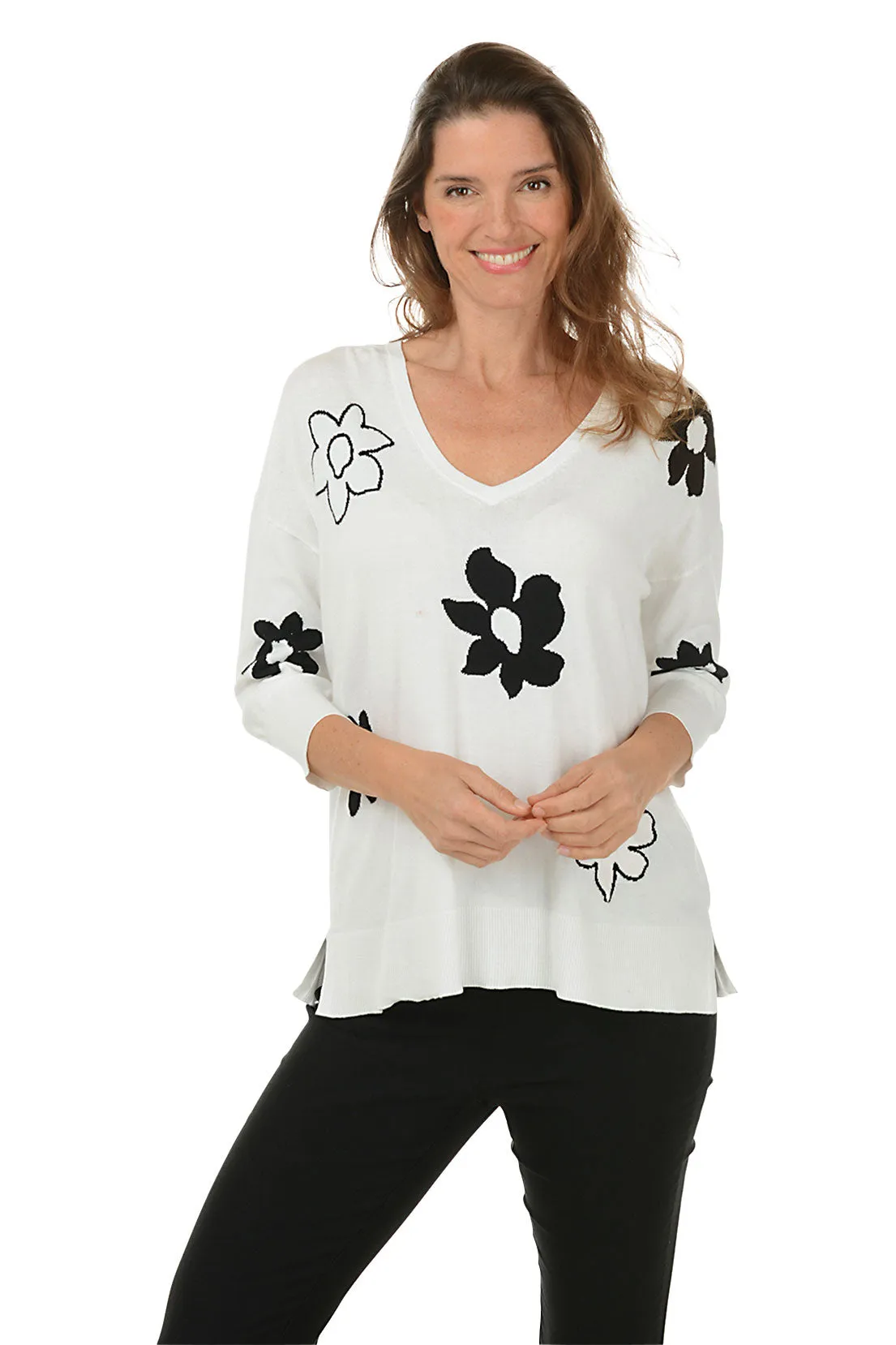 Floral V-Neck Sweater