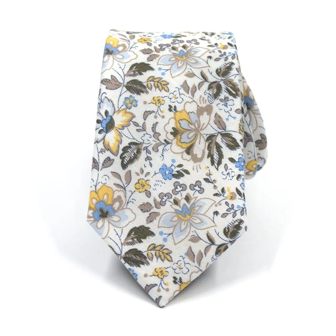 Floral White Canary Blooms Tie Set