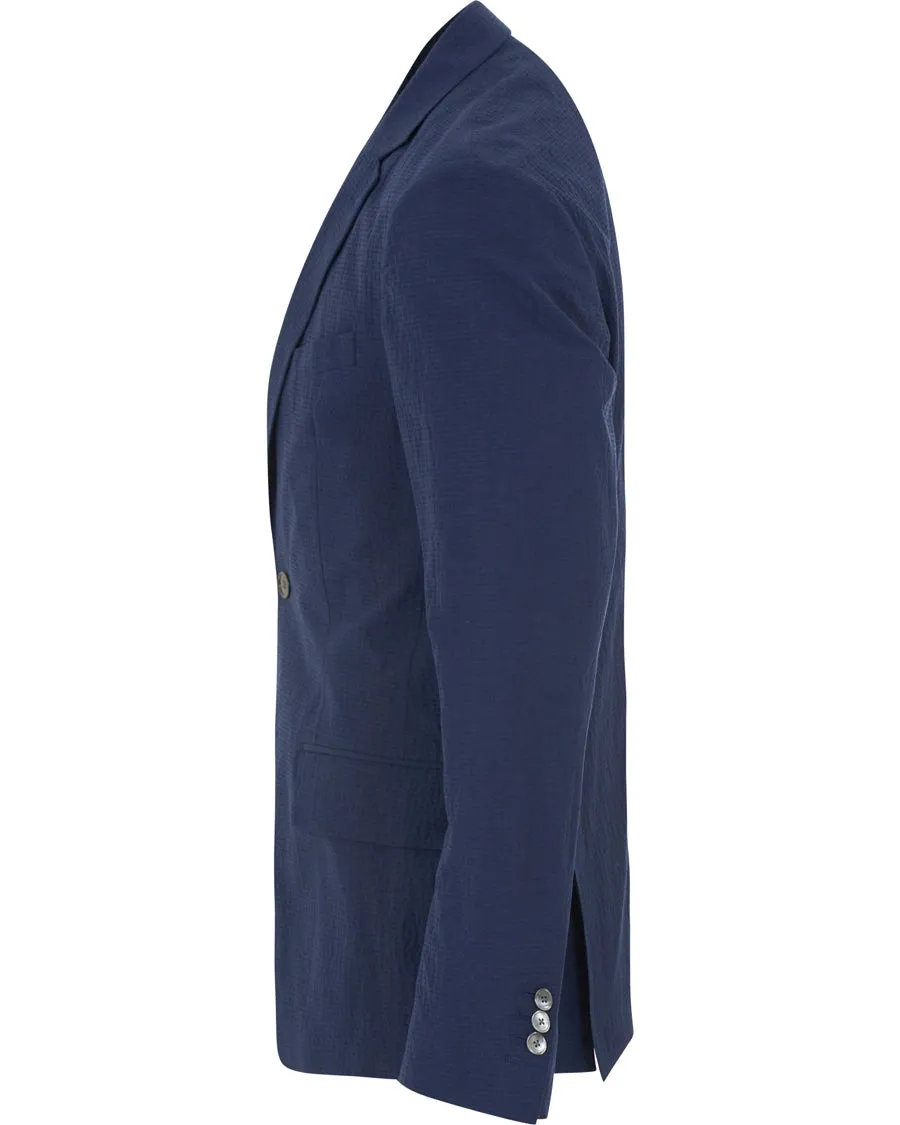 GANT DIAMOND G Persian Blue Luxe Linen Seersucker Blazer 77063 NWT