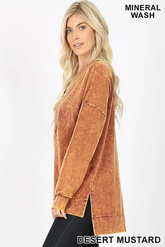 Hadley Mineral Wash V-Neck High-Low Hem Top