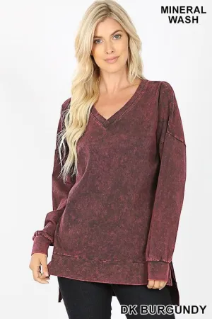Hadley Mineral Wash V-Neck High-Low Hem Top