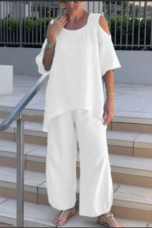 Half Sleeve Solid Color Casual Pant Suits