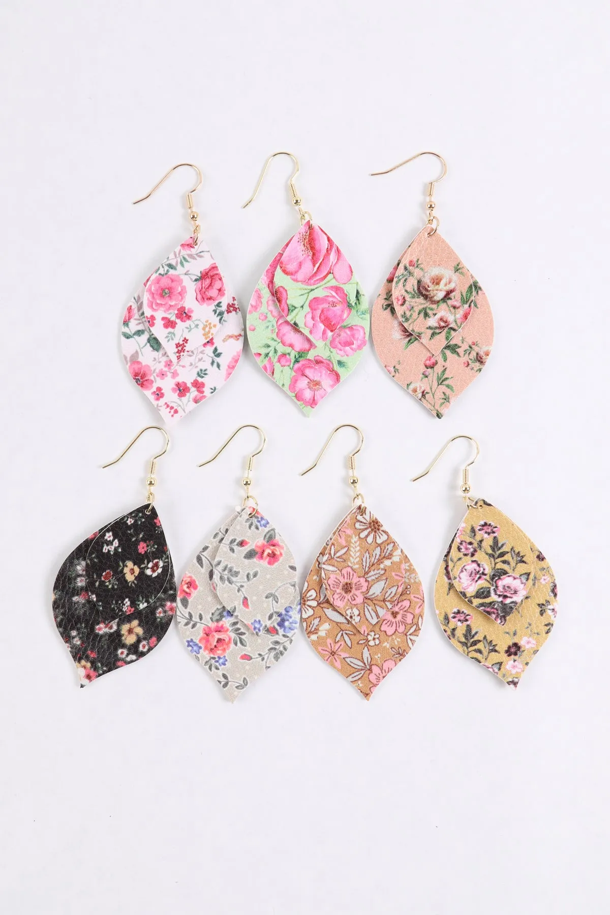 HDE3220 - TWO FLORAL MARQUISE DROP EARRINGS