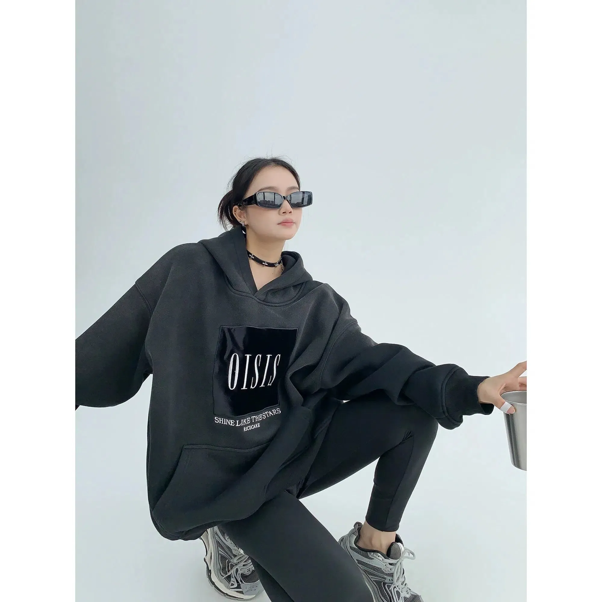 Hooded Embroidery Oversized Sweatshirt