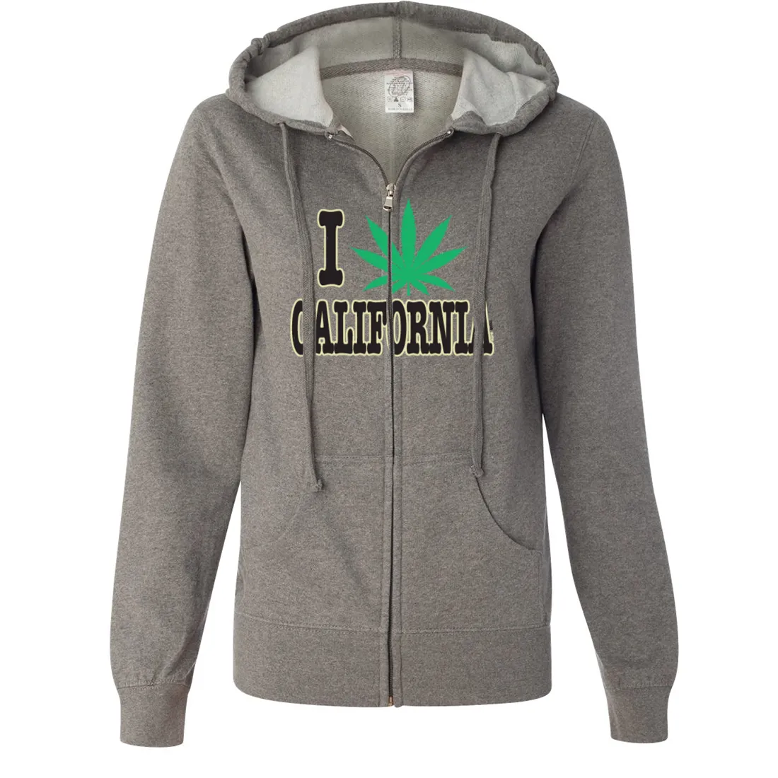 I Love Pot California Ladies Lightweight Fitted Zip-Up Hoodie
