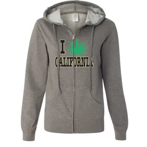 I Love Pot California Ladies Lightweight Fitted Zip-Up Hoodie