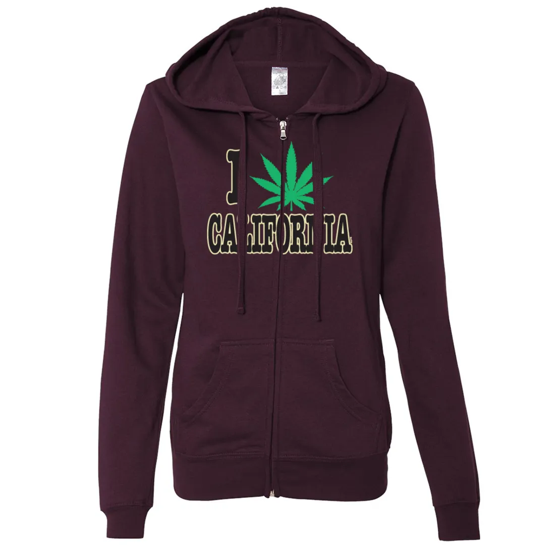 I Love Pot California Ladies Lightweight Fitted Zip-Up Hoodie