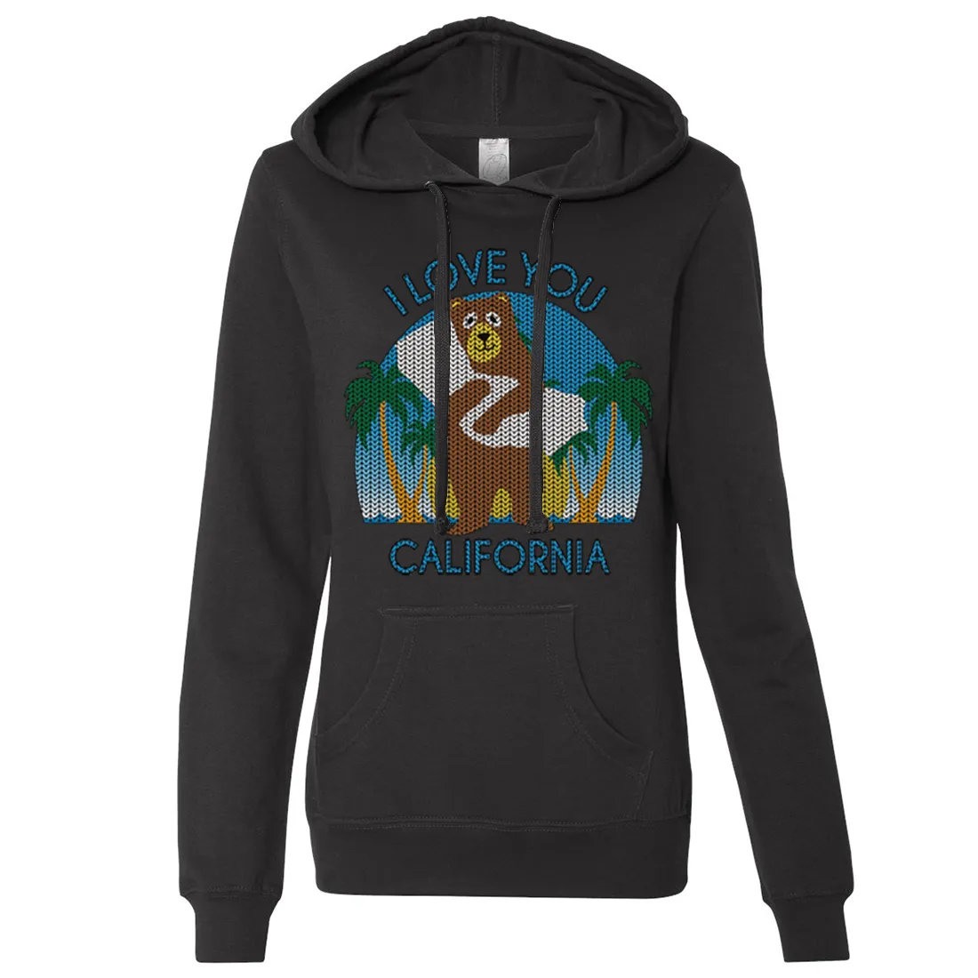I Love You CA Knit Style Bear Ladies Lightweight Fitted Hoodie