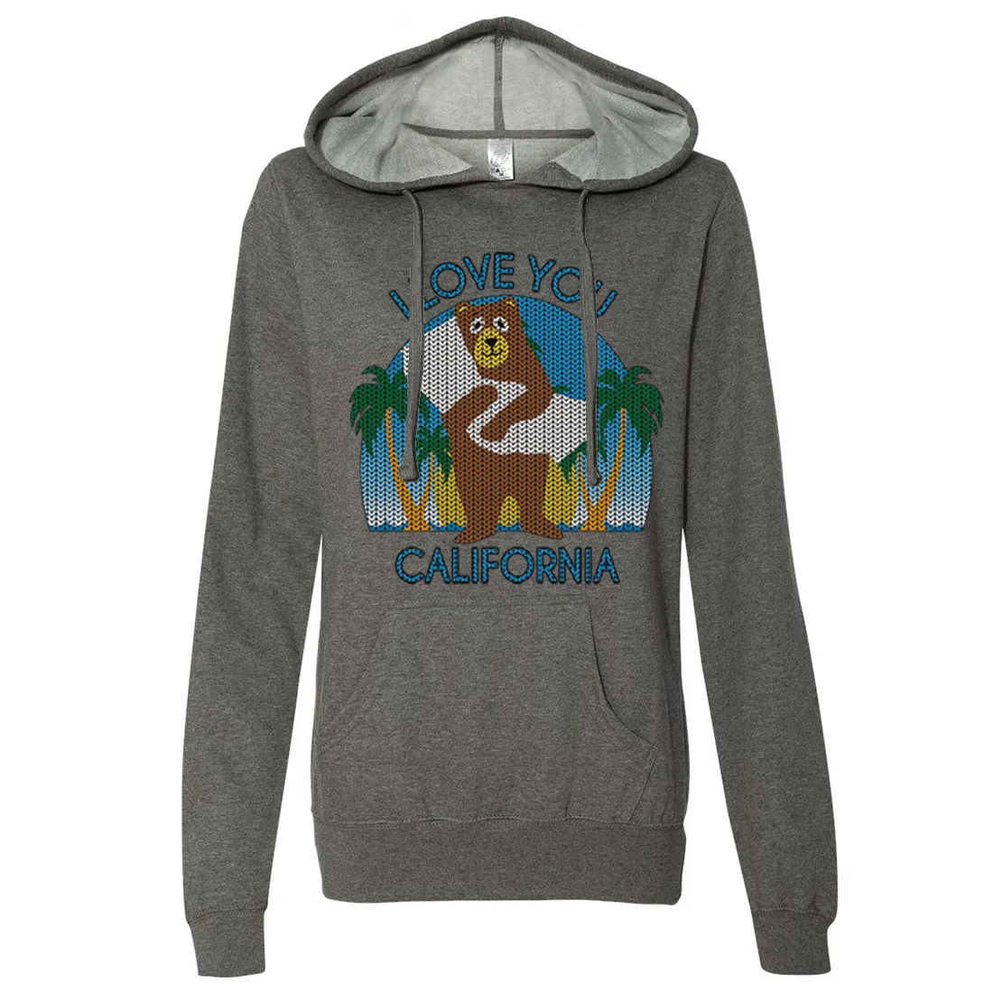 I Love You CA Knit Style Bear Ladies Lightweight Fitted Hoodie