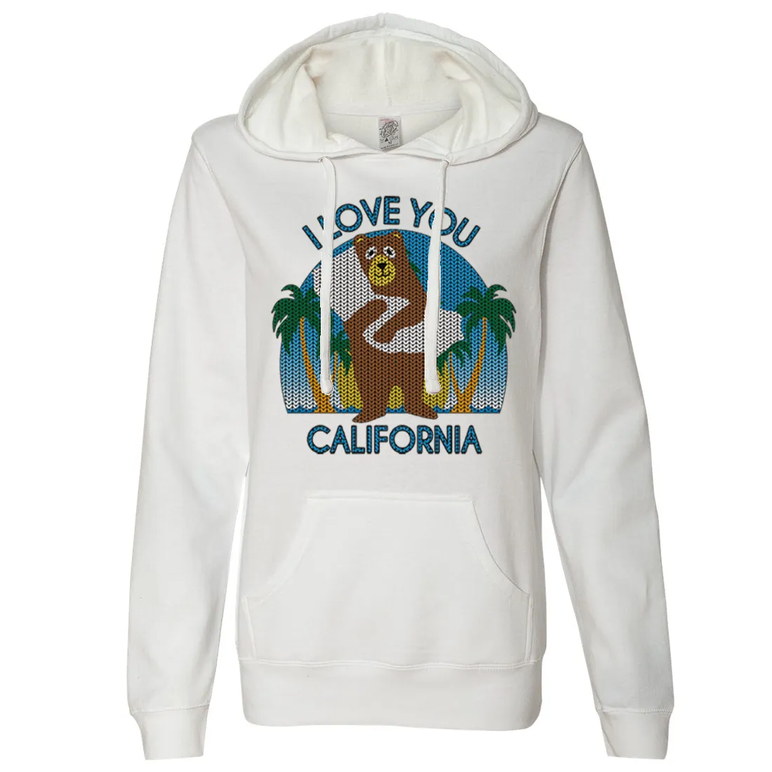 I Love You CA Knit Style Bear Ladies Lightweight Fitted Hoodie
