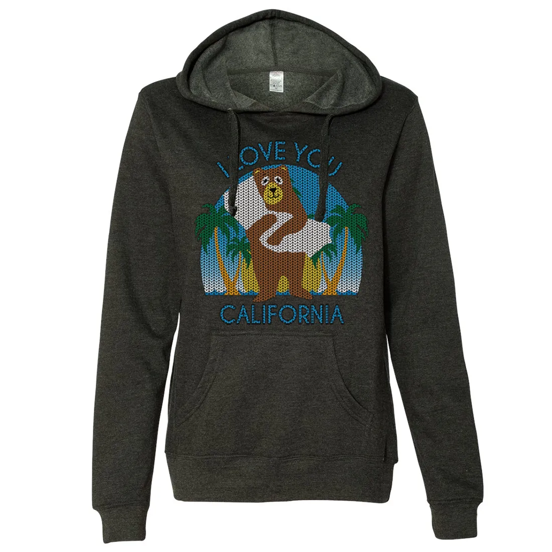 I Love You CA Knit Style Bear Ladies Lightweight Fitted Hoodie