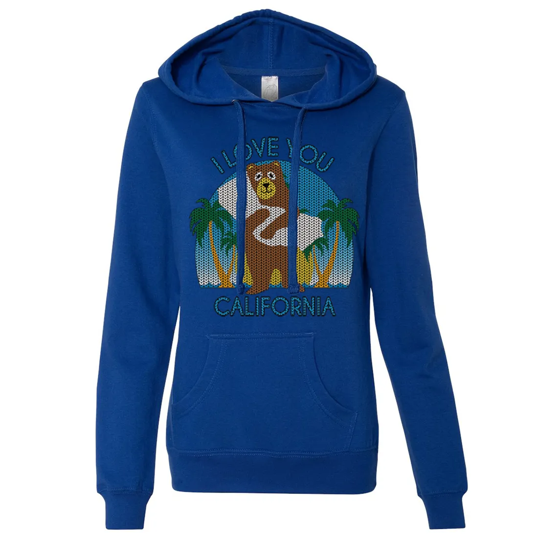 I Love You CA Knit Style Bear Ladies Lightweight Fitted Hoodie