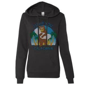 I Love You CA Knit Style Bear Ladies Lightweight Fitted Hoodie