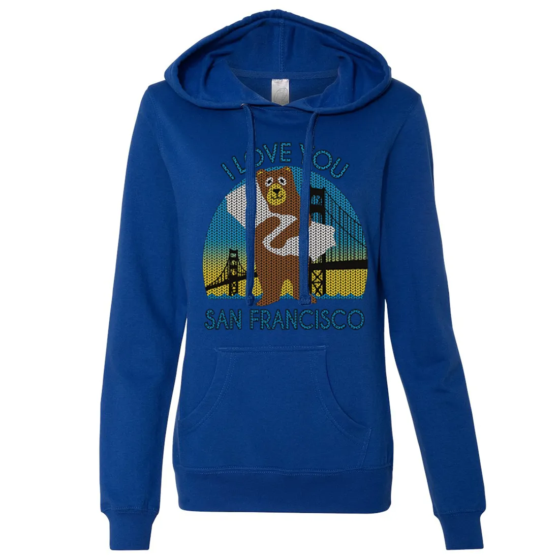 I Love You SF Knit Style Bear Ladies Lightweight Fitted Hoodie