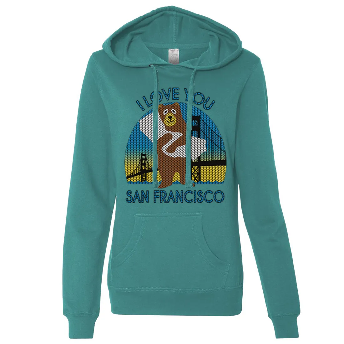 I Love You SF Knit Style Bear Ladies Lightweight Fitted Hoodie