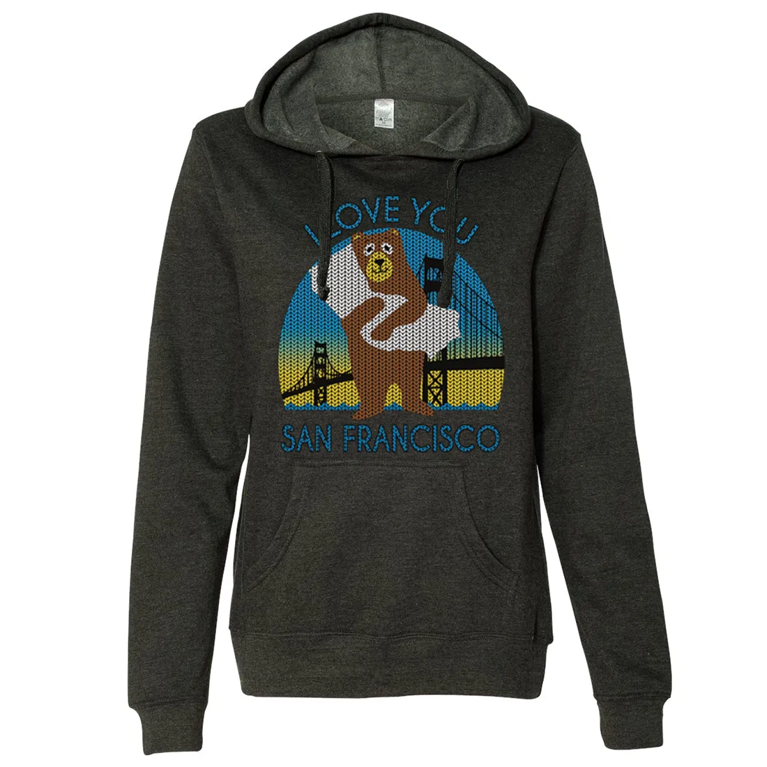 I Love You SF Knit Style Bear Ladies Lightweight Fitted Hoodie