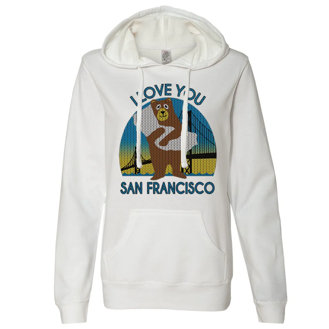I Love You SF Knit Style Bear Ladies Lightweight Fitted Hoodie
