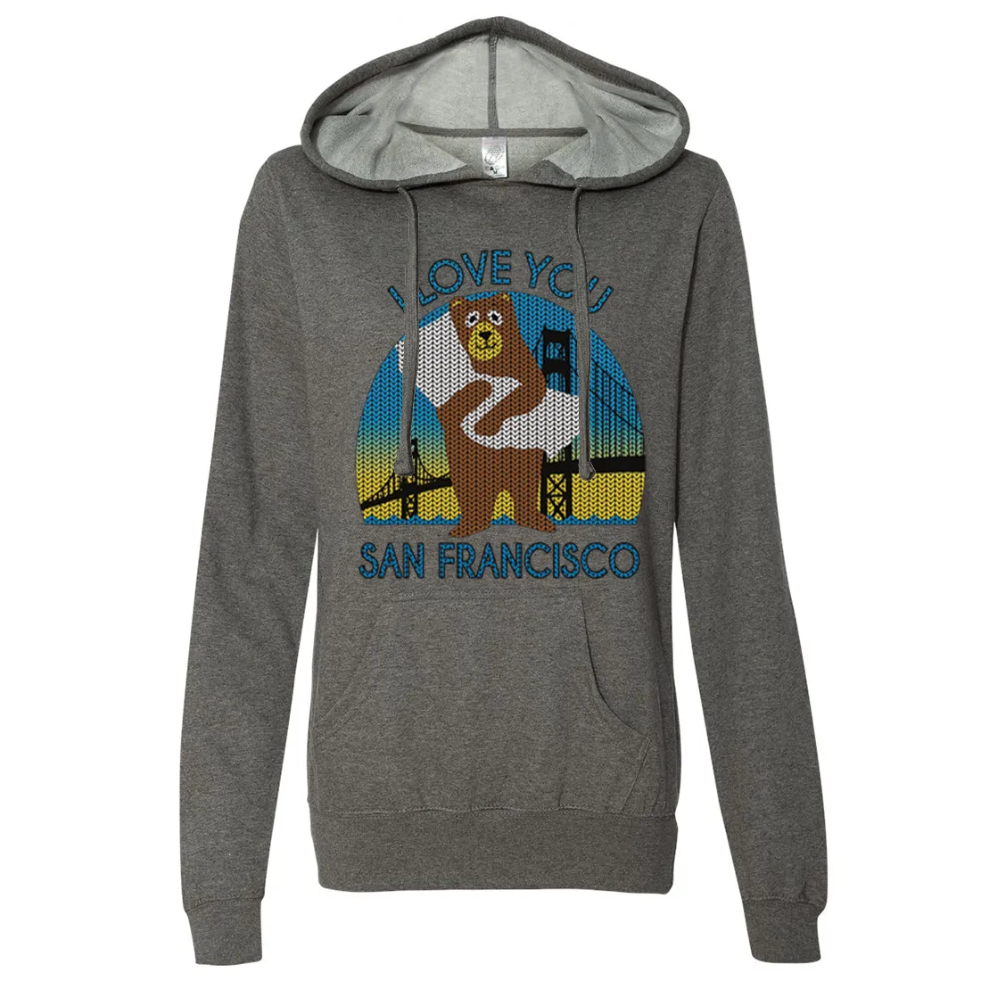 I Love You SF Knit Style Bear Ladies Lightweight Fitted Hoodie