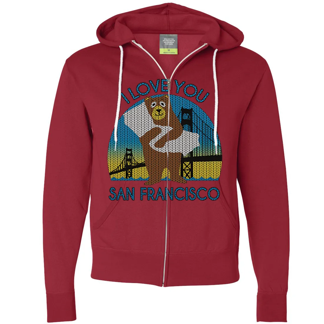 I Love You SF Knit Style Bear Zip-Up Hoodie