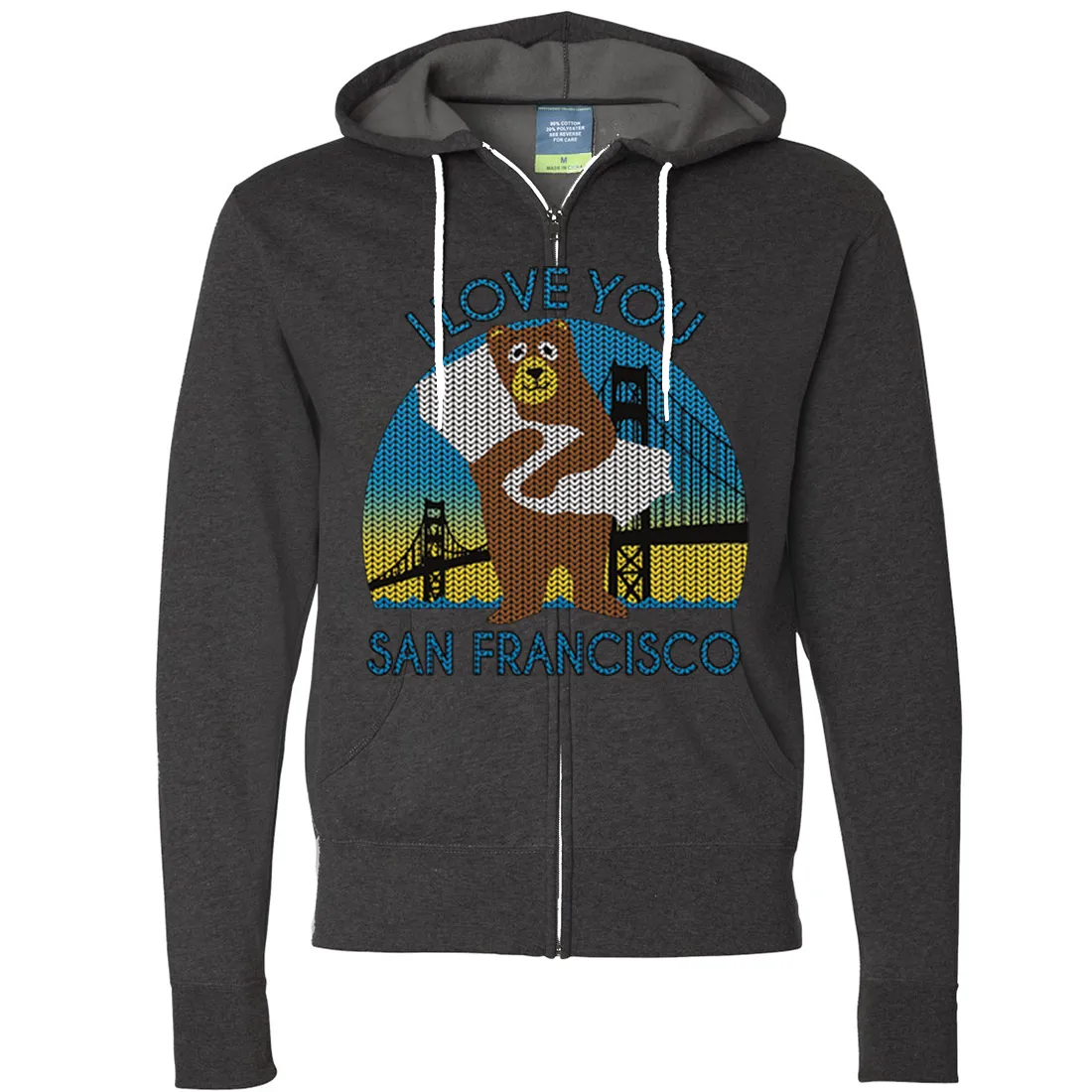 I Love You SF Knit Style Bear Zip-Up Hoodie
