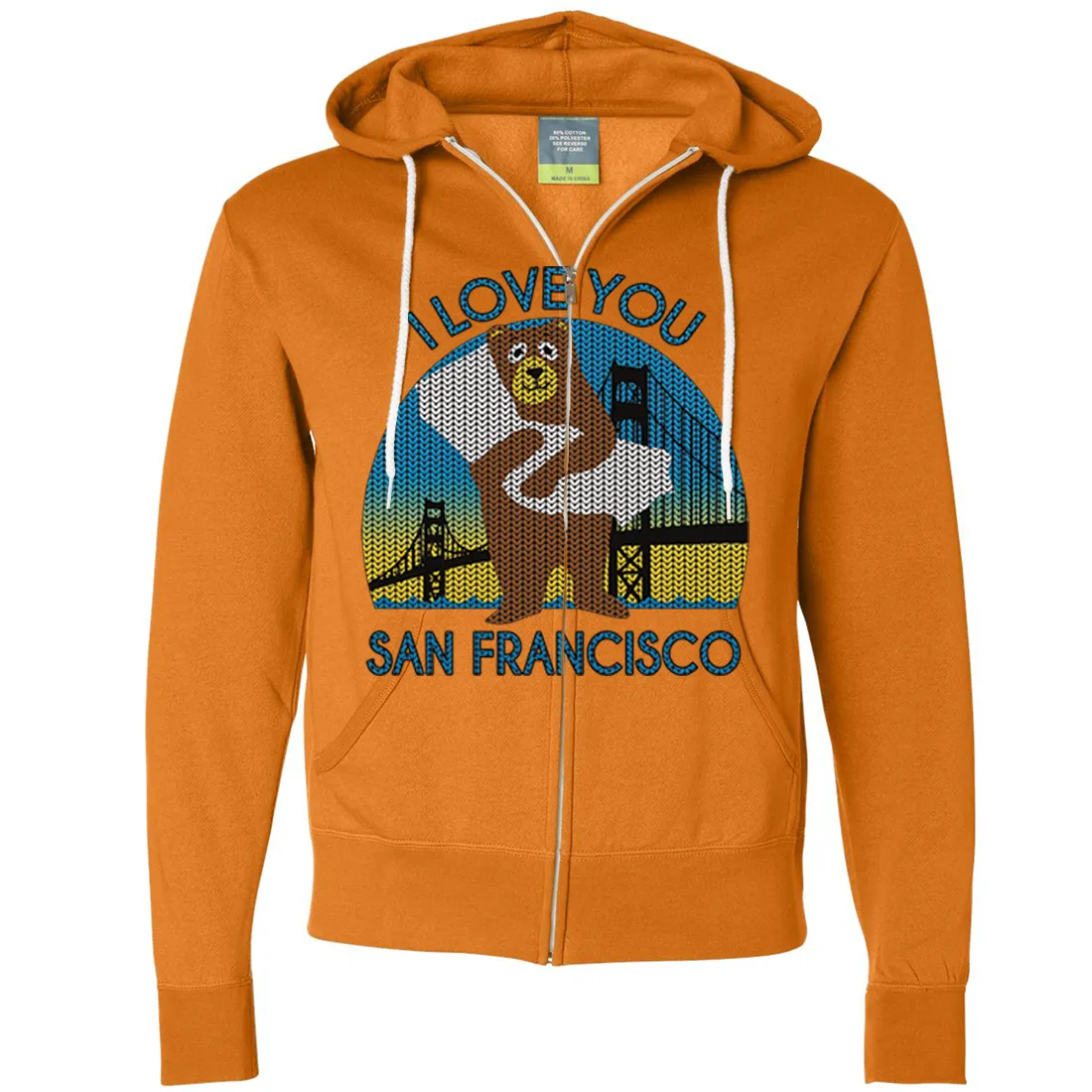I Love You SF Knit Style Bear Zip-Up Hoodie