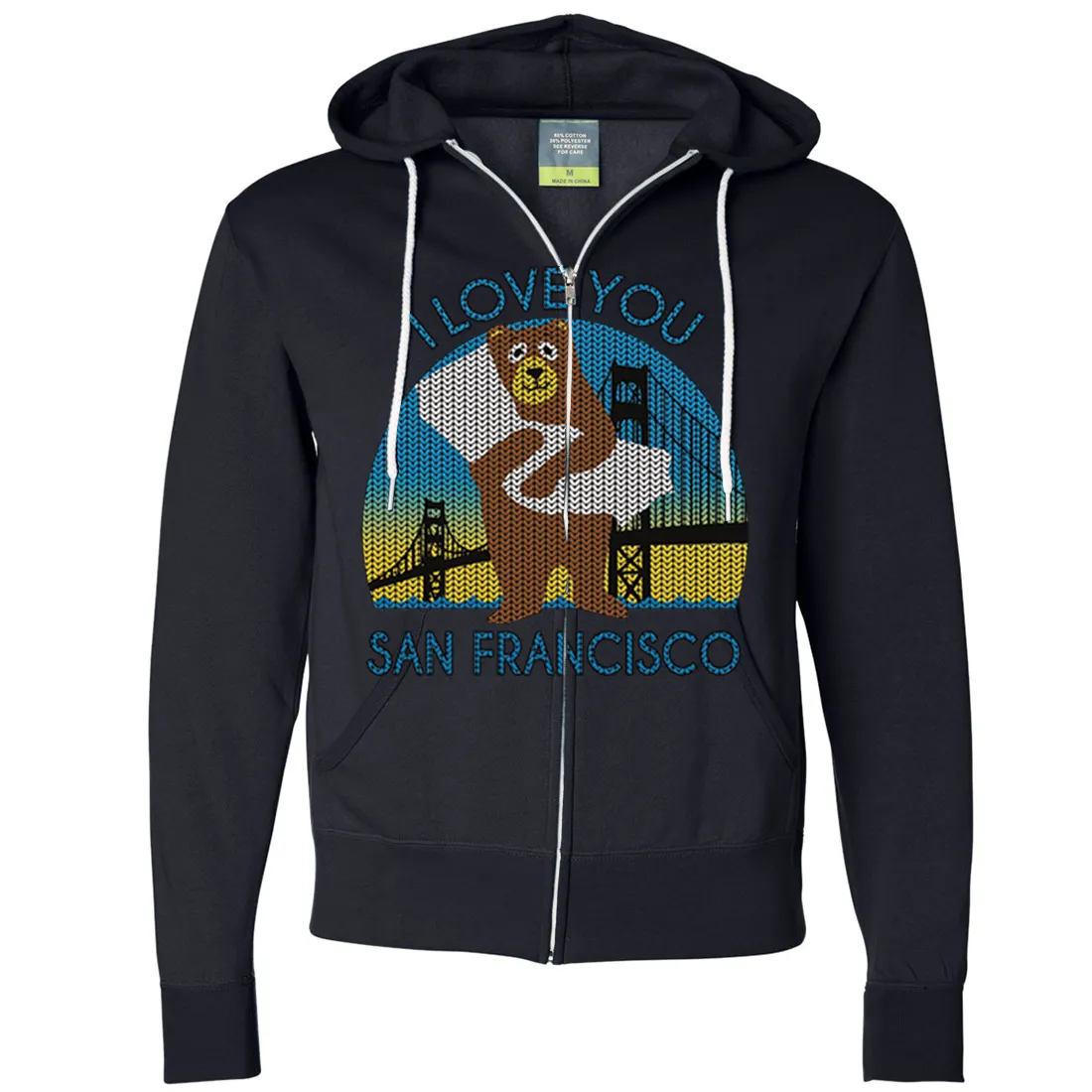 I Love You SF Knit Style Bear Zip-Up Hoodie