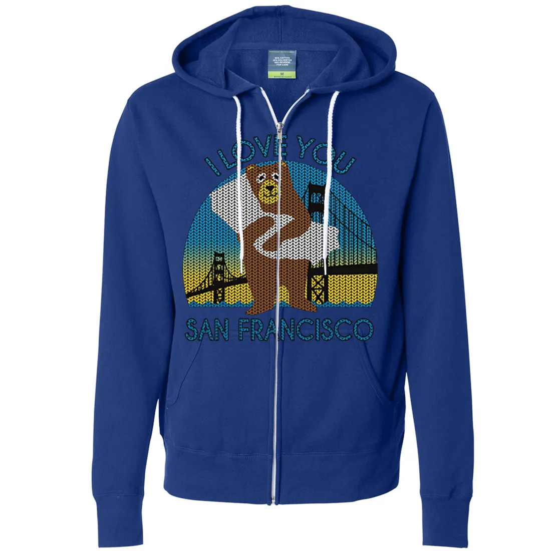 I Love You SF Knit Style Bear Zip-Up Hoodie