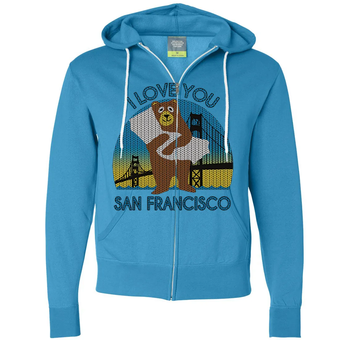 I Love You SF Knit Style Bear Zip-Up Hoodie