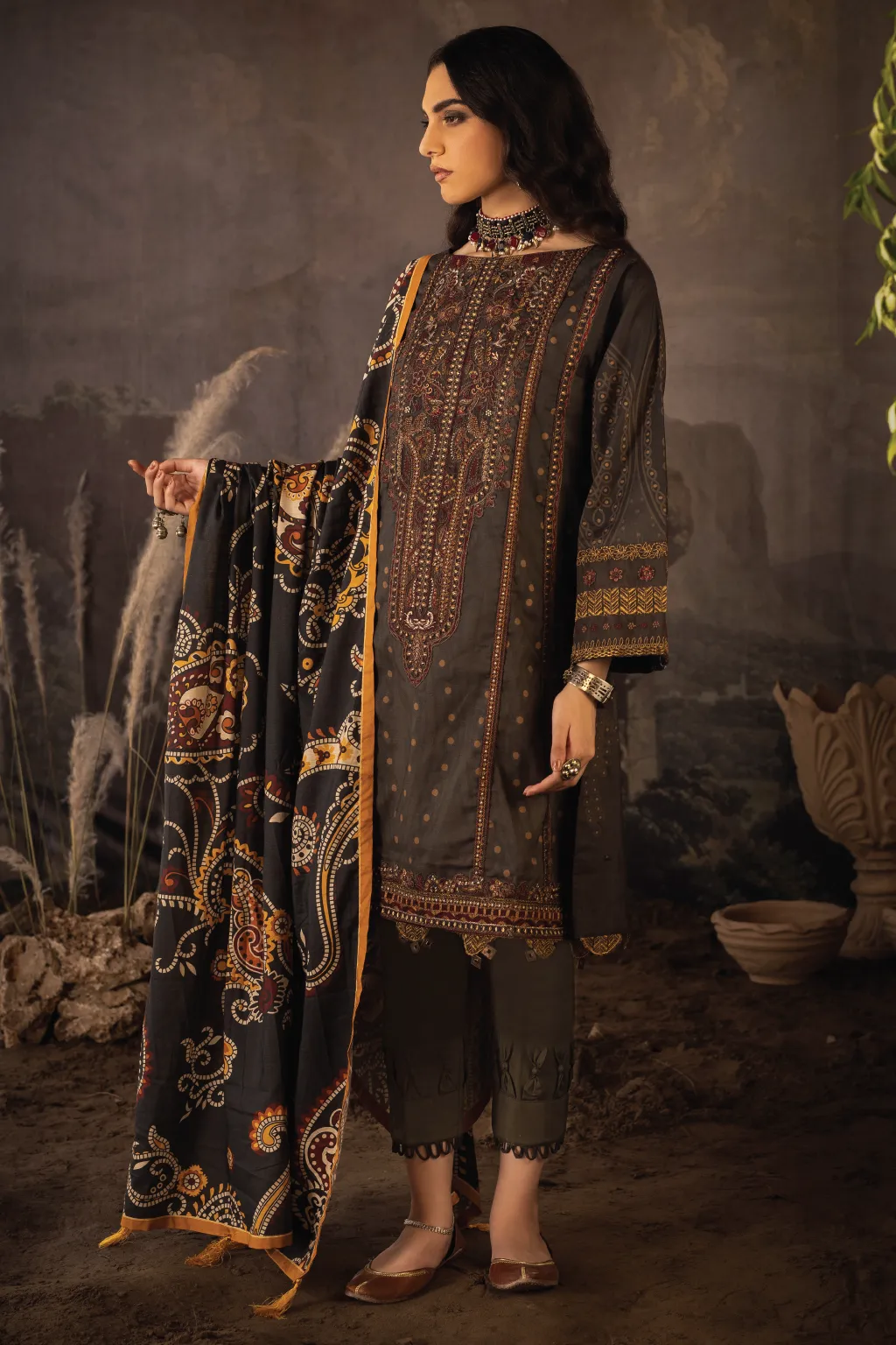 ILC-02 FAWHA - 3PC | Iznik Zarafshan Linen Collection 2021 | Unstitched Embroidered Linen Organza Suits