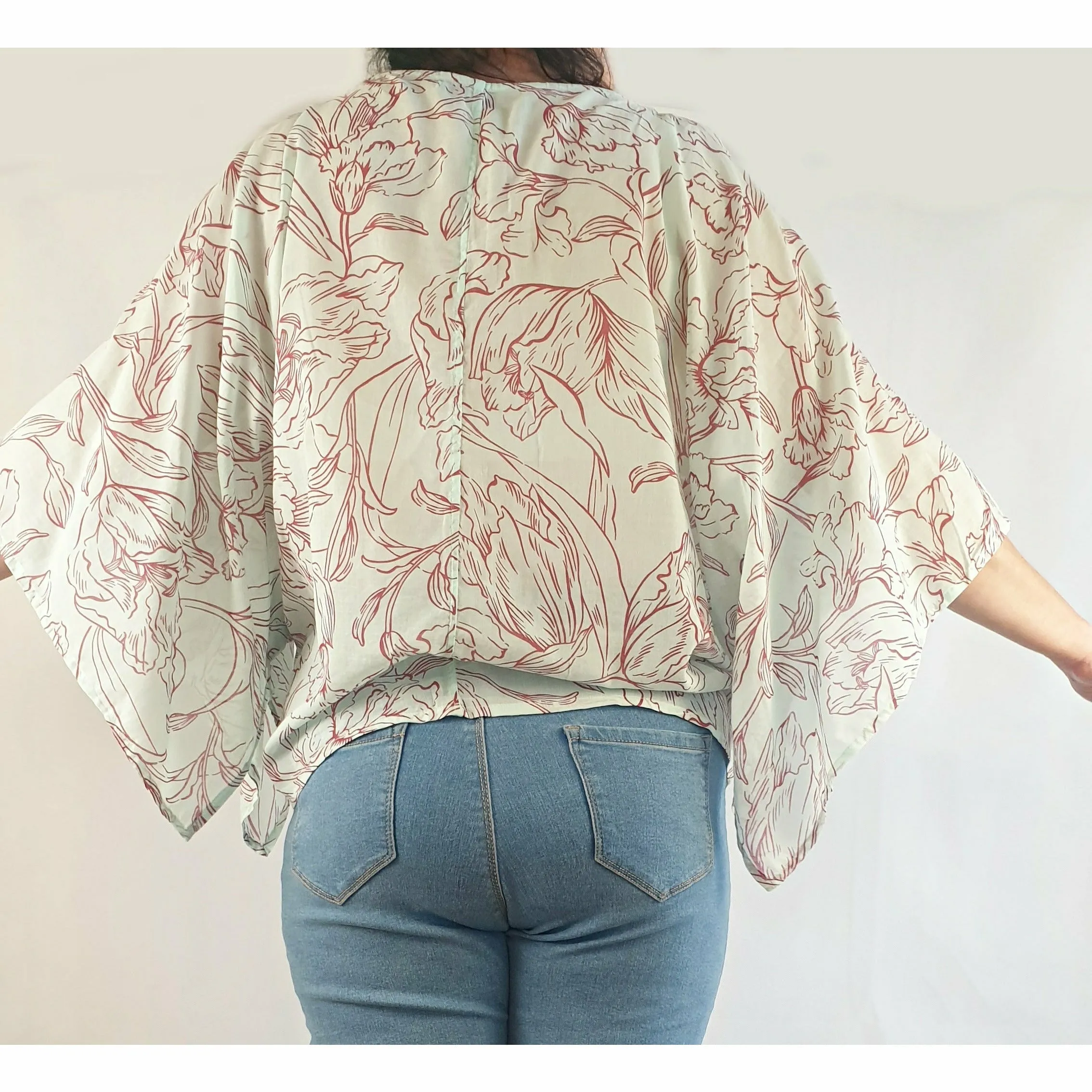 Jacques Ruc oversize blue shirt with red flower print size L (fits size 16-18)
