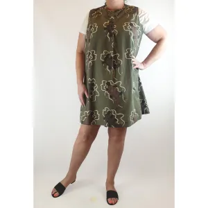 Jeriocho Road olive linen-cotton dress with cute echidna print size 18