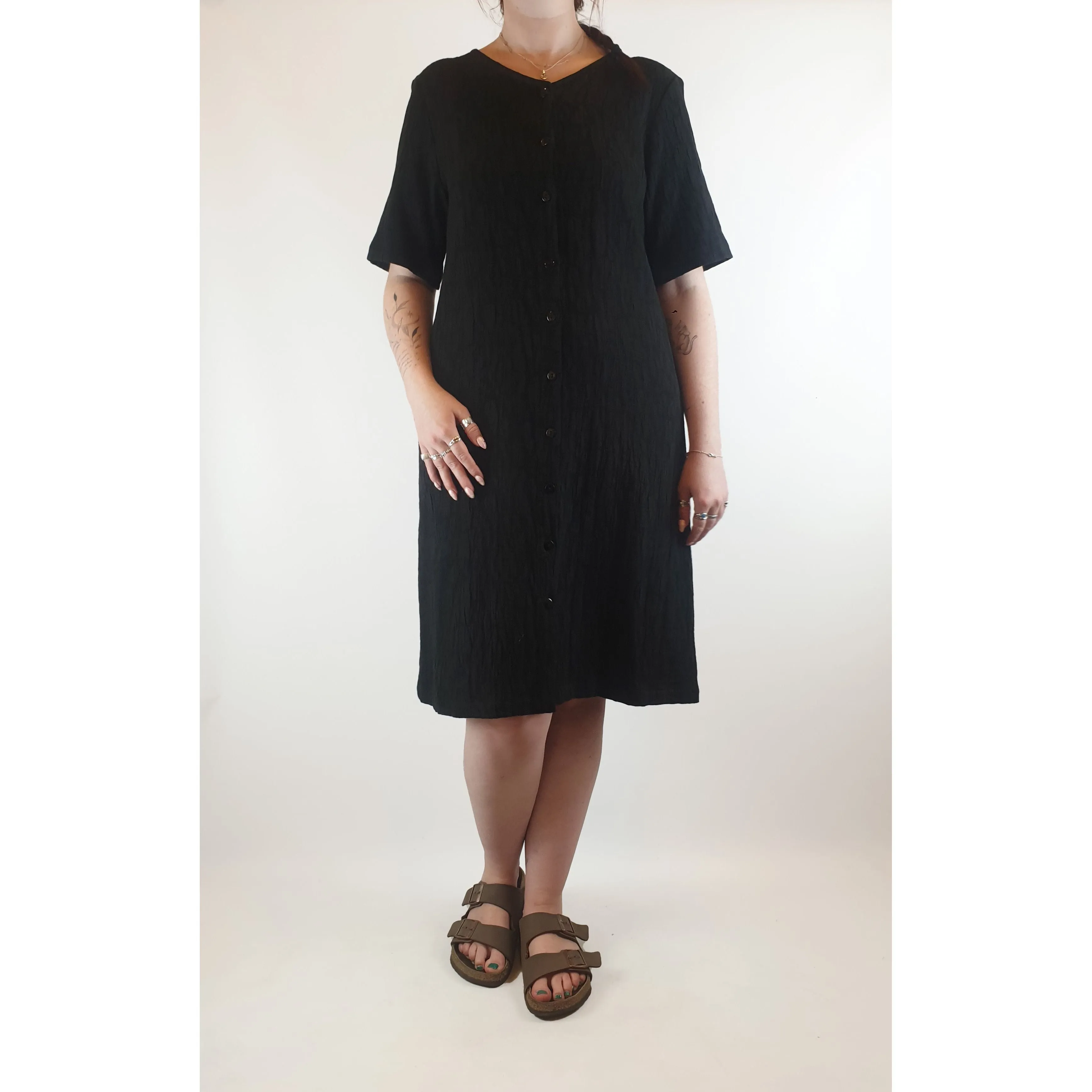 Kumo black half sleeve dress with beautiful textured cotton/linen fabric size 12