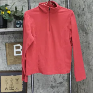Lands' End Womens Fleece 1/4 Zip Pullover Lightweight Sweatshirt Red Orange M